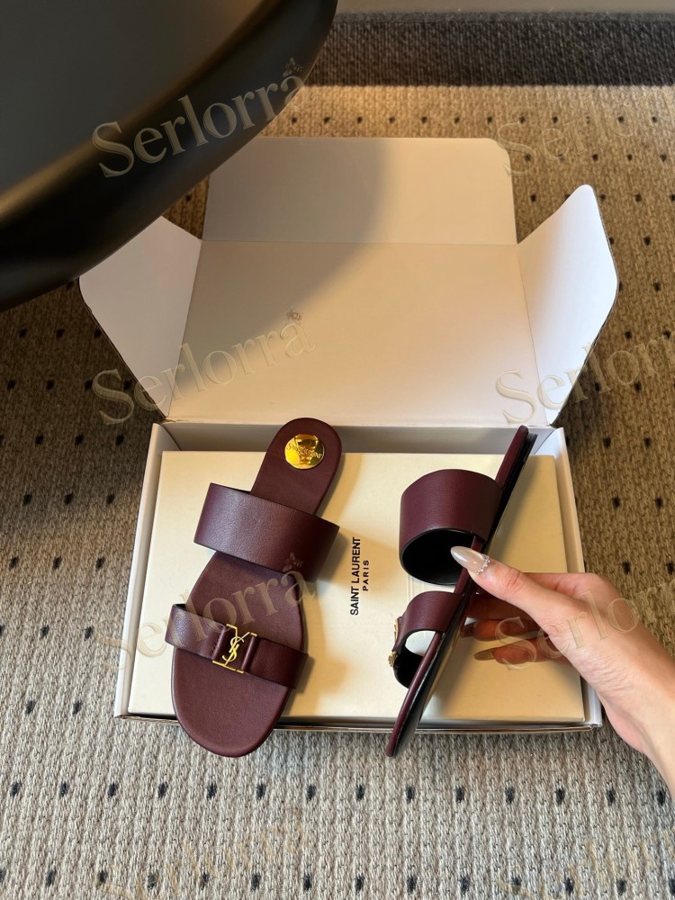 SAINT LAURENT BABYLONE LEATHER SLIDE SANDALS
