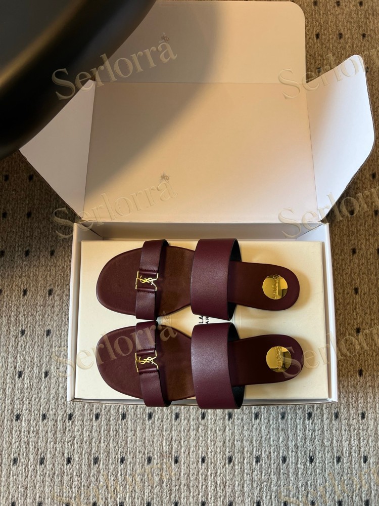 SAINT LAURENT BABYLONE LEATHER SLIDE SANDALS
