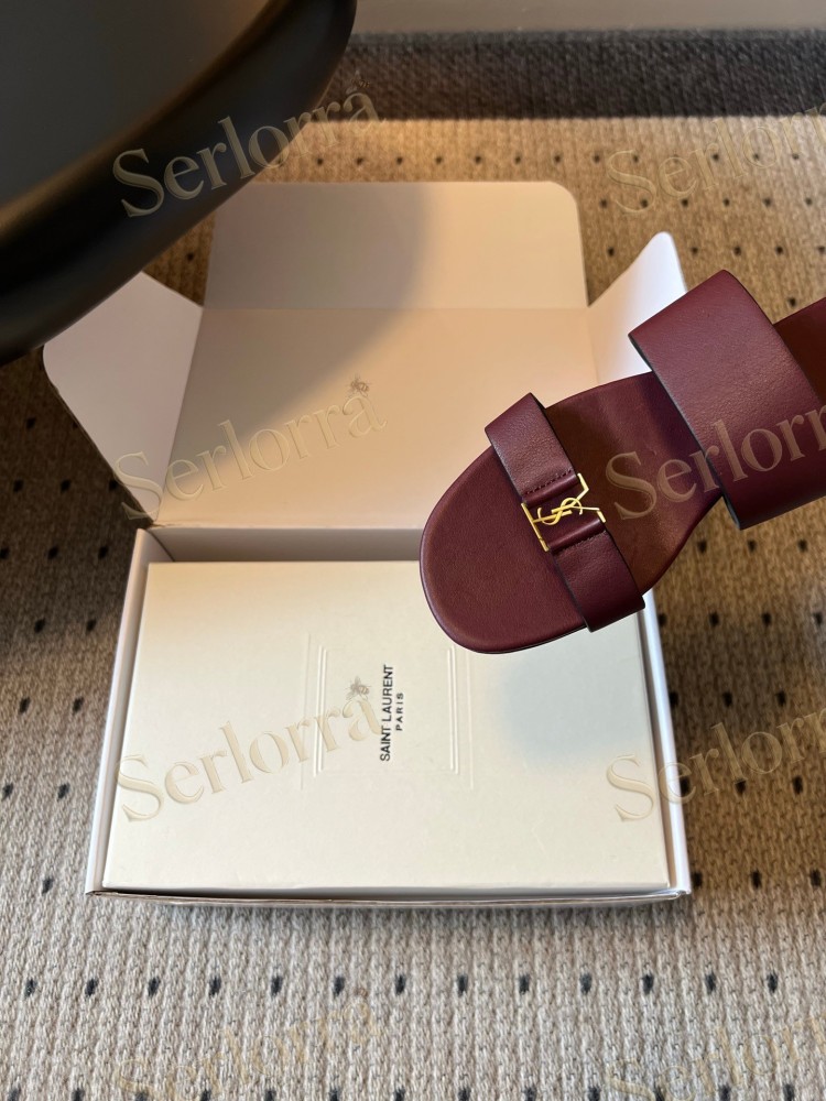 SAINT LAURENT BABYLONE LEATHER SLIDE SANDALS