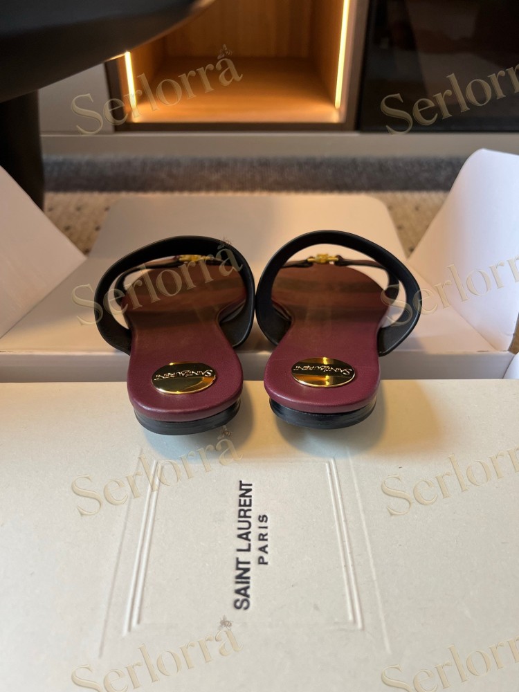 SAINT LAURENT BABYLONE LEATHER SLIDE SANDALS