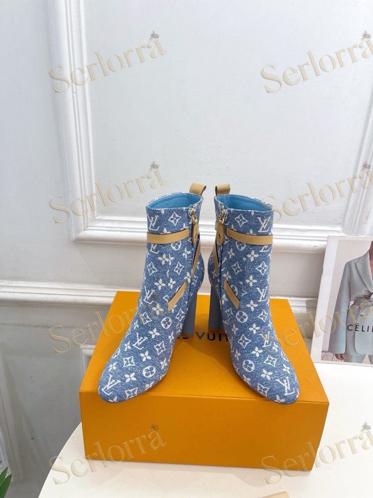 LOUIS VUITTON SILHOUETTE DENIM ANKLE BOOTS