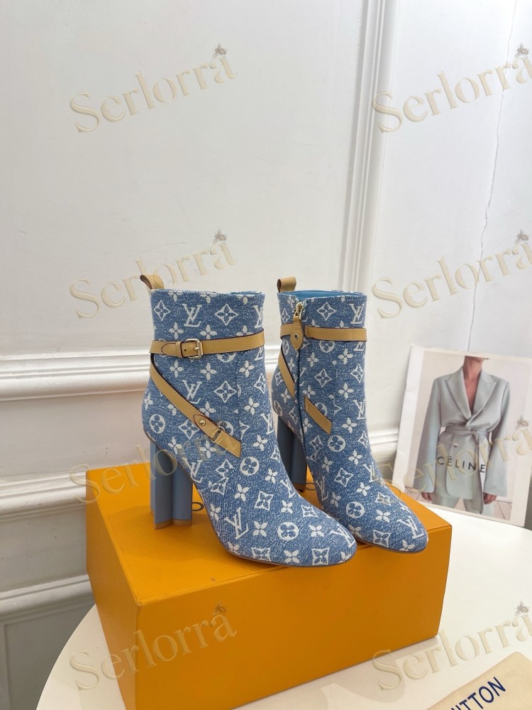 LOUIS VUITTON SILHOUETTE DENIM ANKLE BOOTS