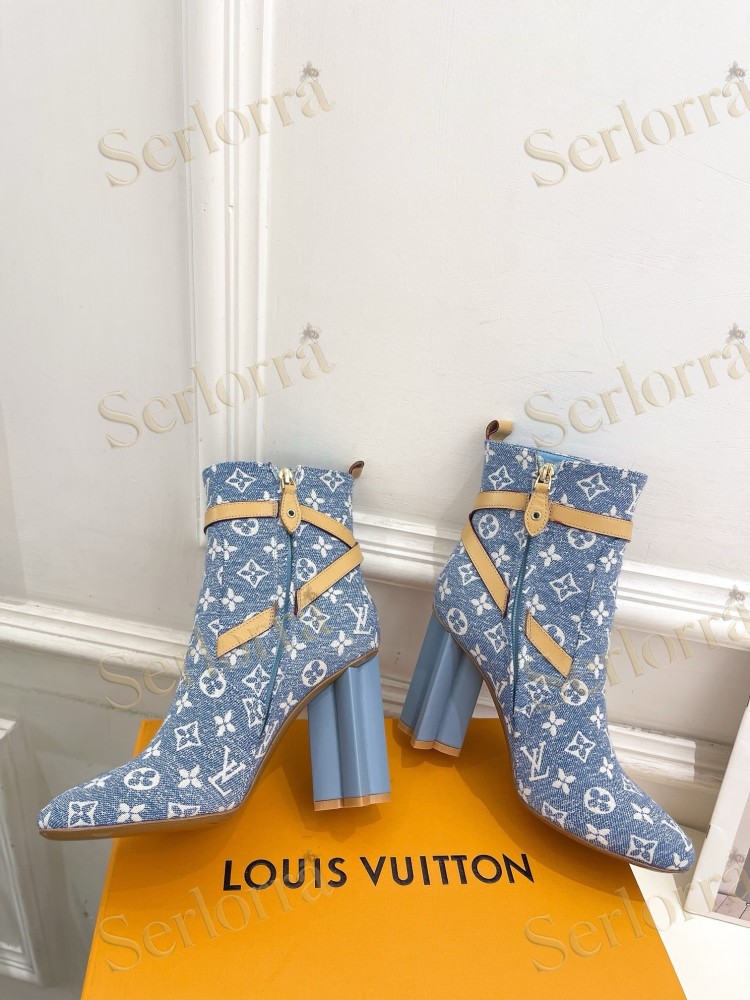LOUIS VUITTON SILHOUETTE DENIM ANKLE BOOTS
