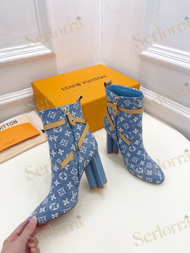 LOUIS VUITTON SILHOUETTE DENIM ANKLE BOOTS