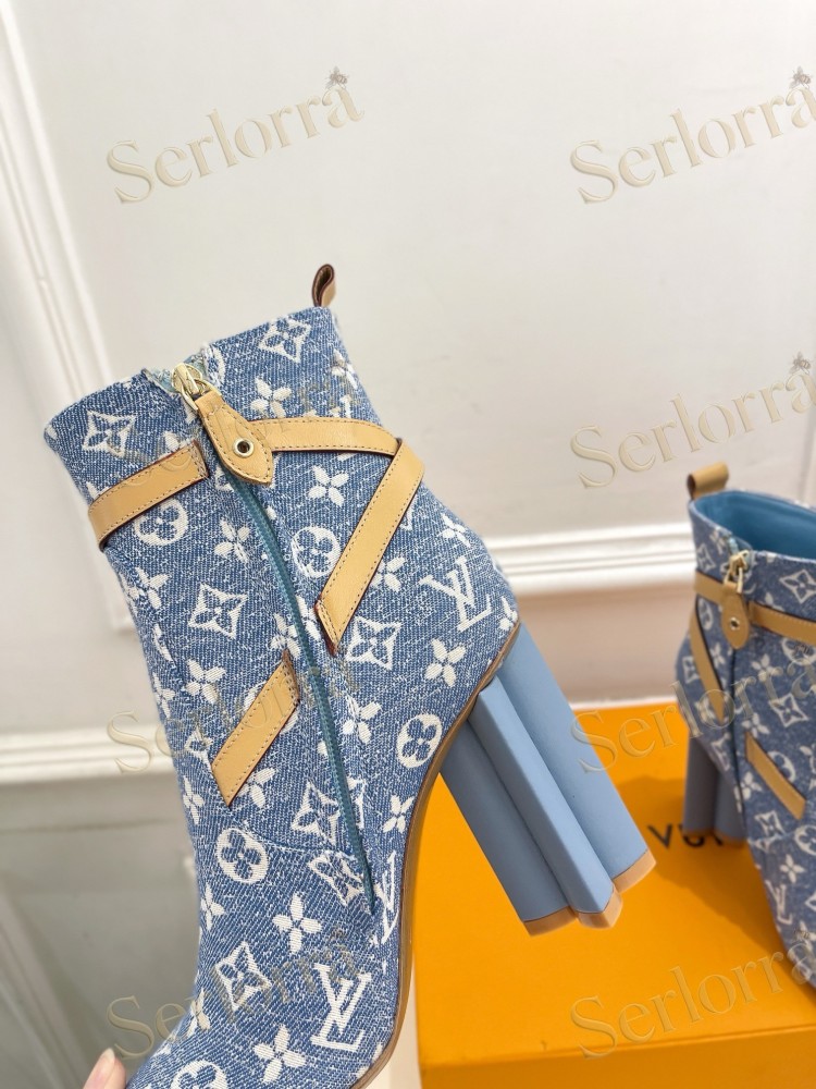 LOUIS VUITTON SILHOUETTE DENIM ANKLE BOOTS