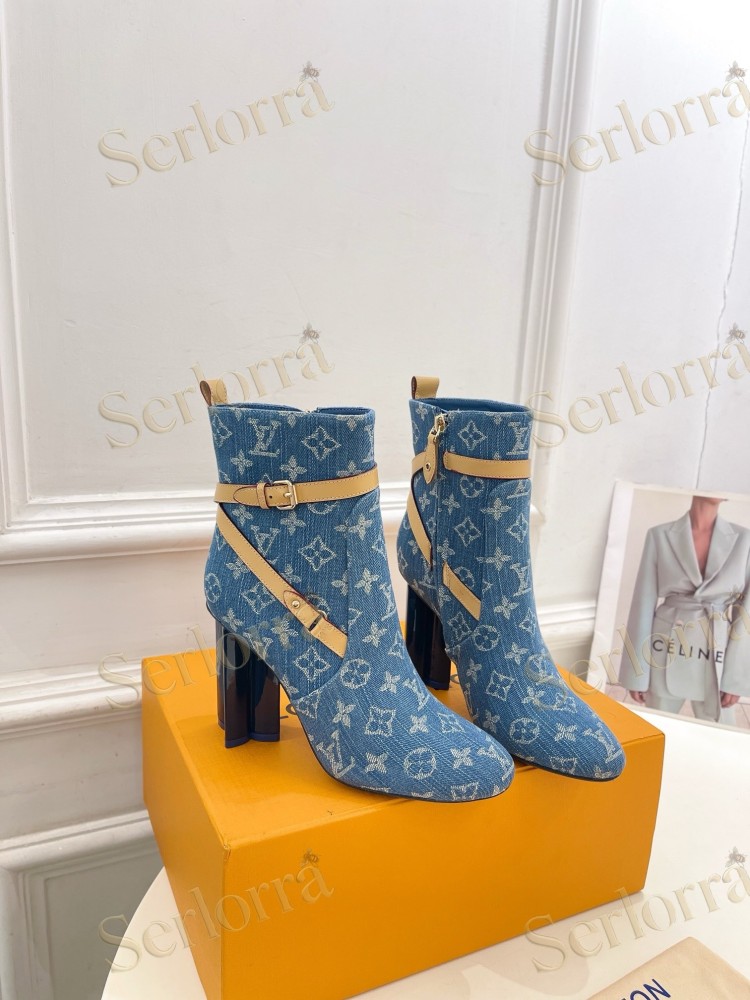 LOUIS VUITTON SILHOUETTE DENIM ANKLE BOOTS