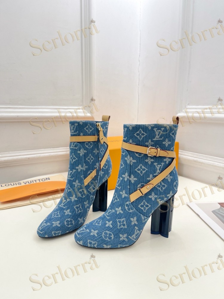 LOUIS VUITTON SILHOUETTE DENIM ANKLE BOOTS