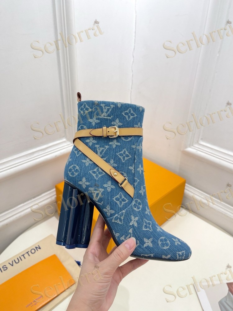 LOUIS VUITTON SILHOUETTE DENIM ANKLE BOOTS