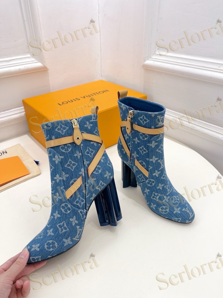 LOUIS VUITTON SILHOUETTE DENIM ANKLE BOOTS