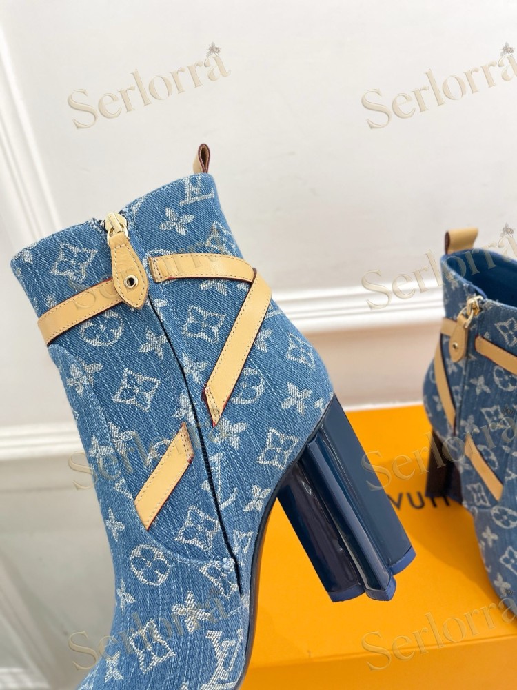 LOUIS VUITTON SILHOUETTE DENIM ANKLE BOOTS