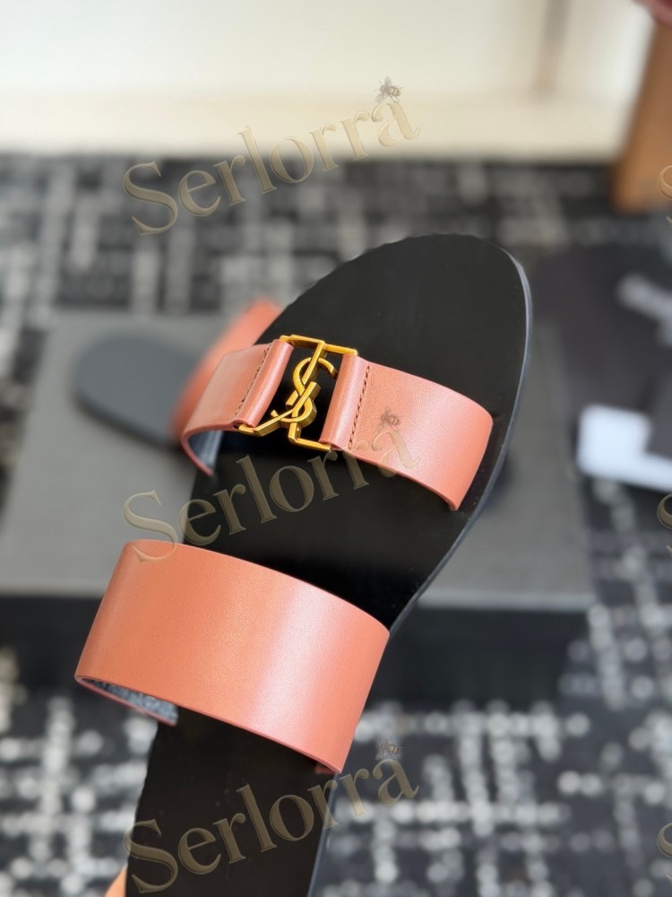 SAINT LAURENT BABYLONE LEATHER SLIDE SANDALS