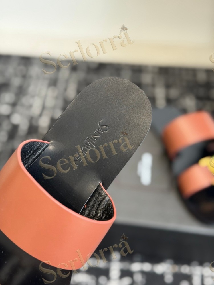 SAINT LAURENT BABYLONE LEATHER SLIDE SANDALS