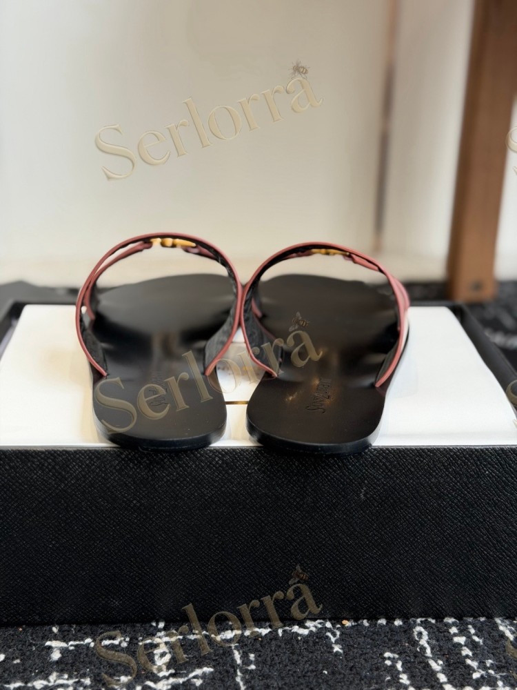 SAINT LAURENT BABYLONE LEATHER SLIDE SANDALS
