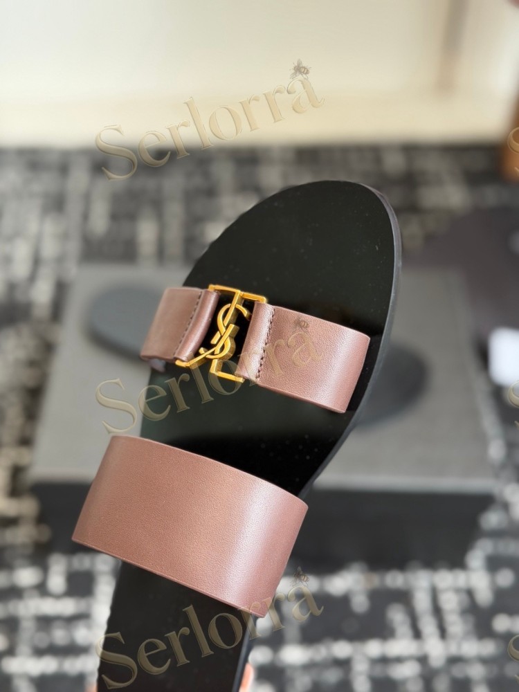 SAINT LAURENT BABYLONE LEATHER SLIDE SANDALS