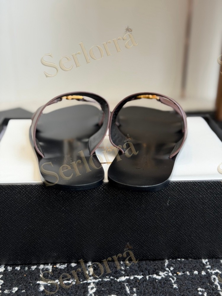 SAINT LAURENT BABYLONE LEATHER SLIDE SANDALS