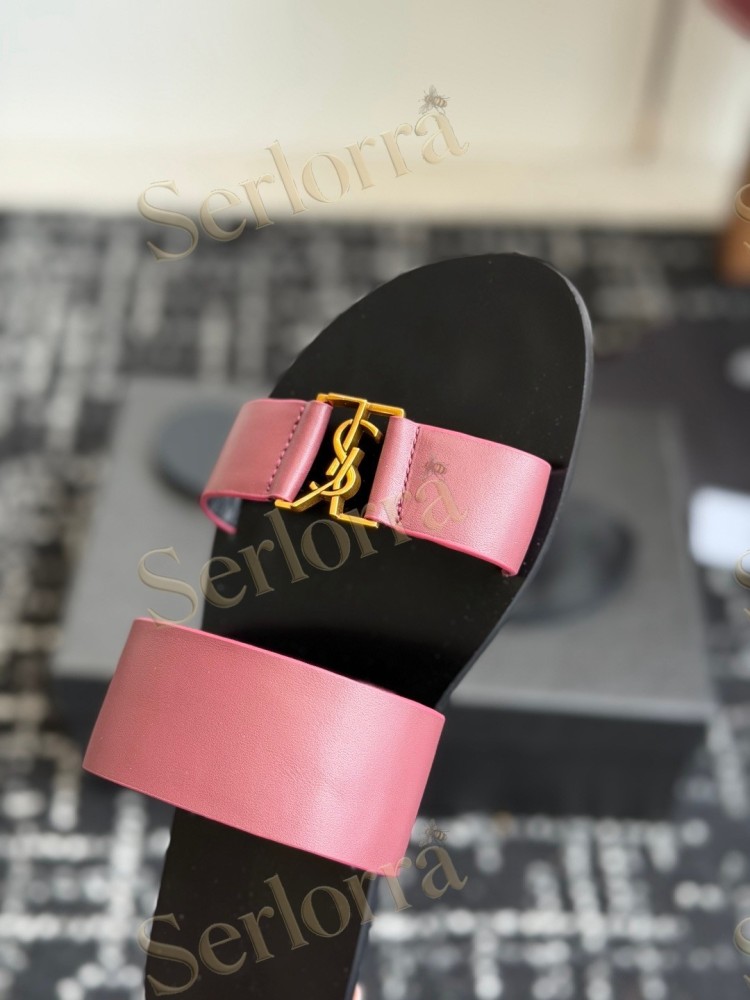 SAINT LAURENT BABYLONE LEATHER SLIDE SANDALS