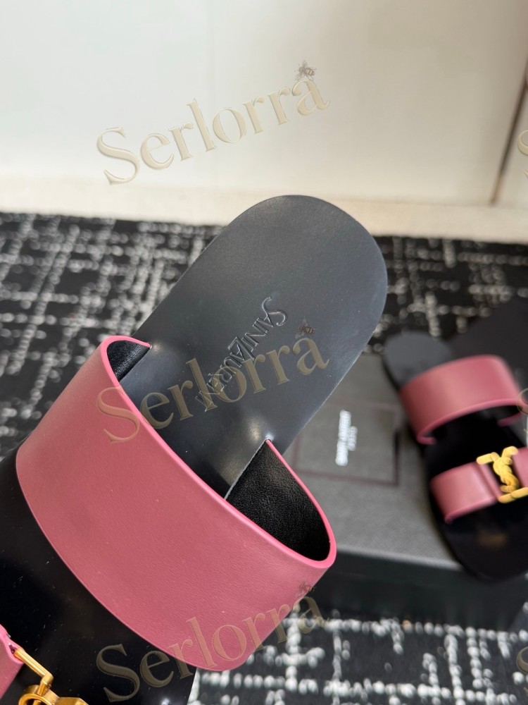 SAINT LAURENT BABYLONE LEATHER SLIDE SANDALS