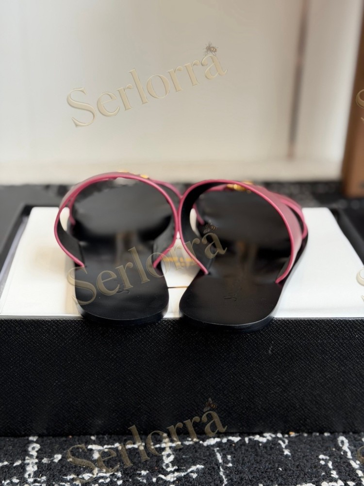 SAINT LAURENT BABYLONE LEATHER SLIDE SANDALS