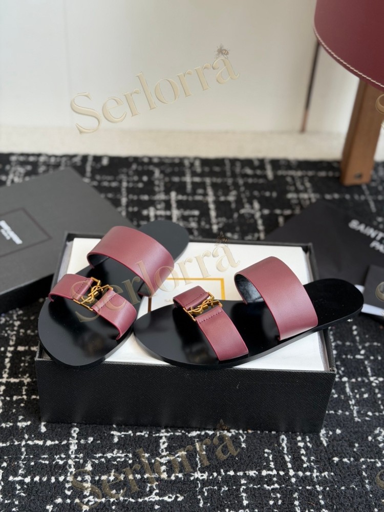SAINT LAURENT BABYLONE LEATHER SLIDE SANDALS