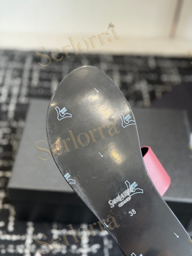 SAINT LAURENT BABYLONE LEATHER SLIDE SANDALS