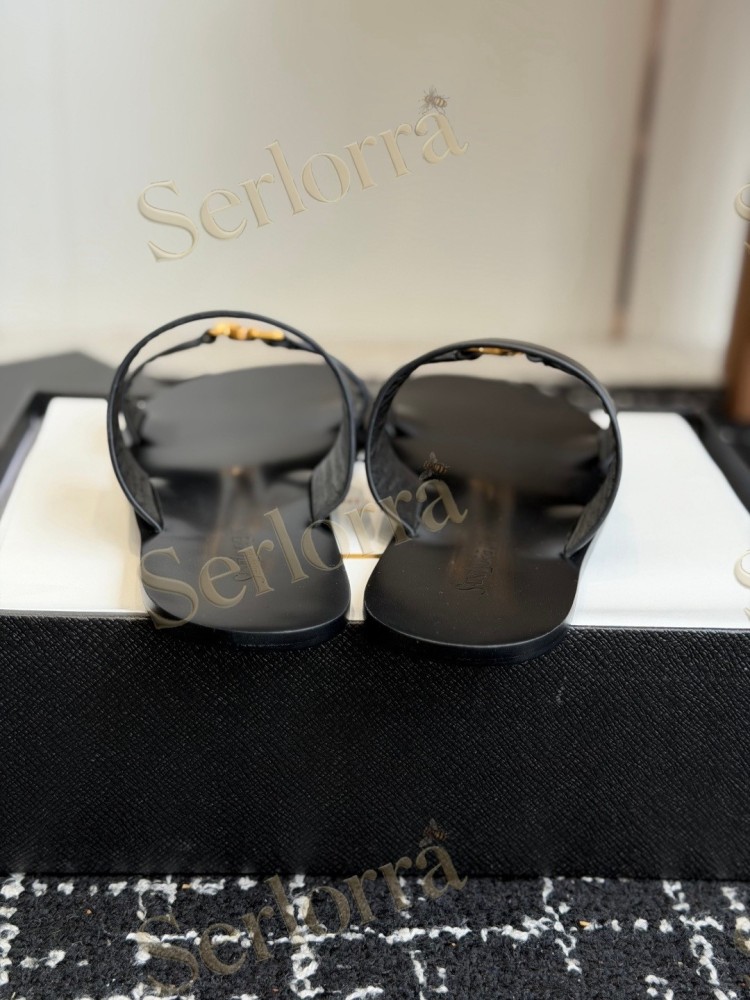 SAINT LAURENT BABYLONE LEATHER SLIDE SANDALS