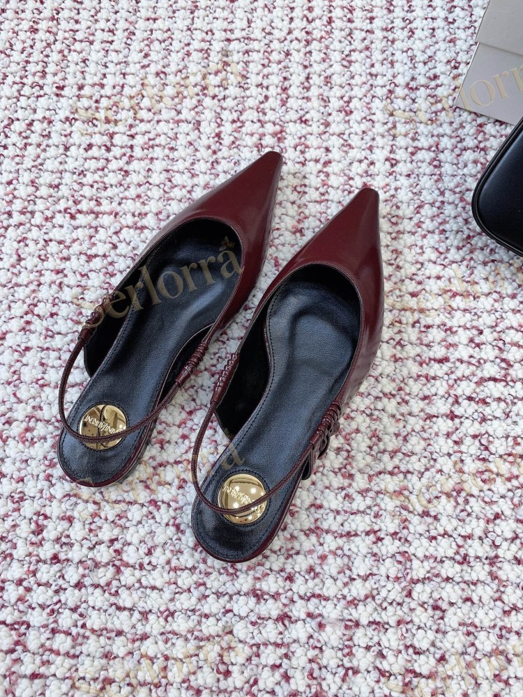 SAINT LAURENT CAMEL SHINY PATENT LEATHER POINTED‑TOE SLINGBACK FLAT SHOES