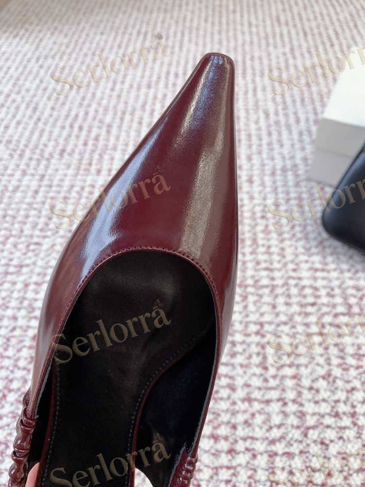 SAINT LAURENT CAMEL SHINY PATENT LEATHER POINTED‑TOE SLINGBACK FLAT SHOES