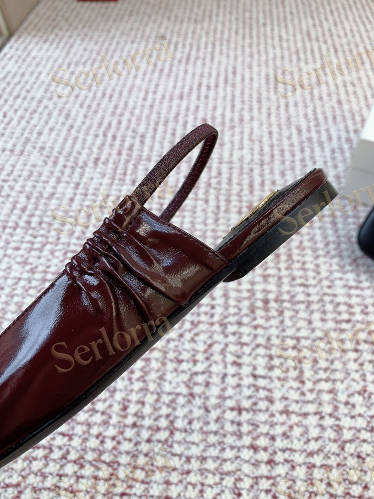 SAINT LAURENT CAMEL SHINY PATENT LEATHER POINTED‑TOE SLINGBACK FLAT SHOES