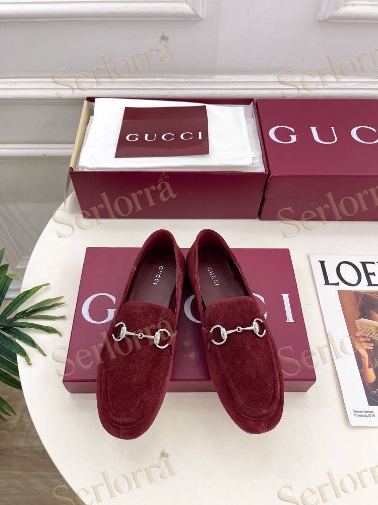 GUCCI JORDAAN HORSEBIT SUEDE LEATHER FLAT LOAFERS