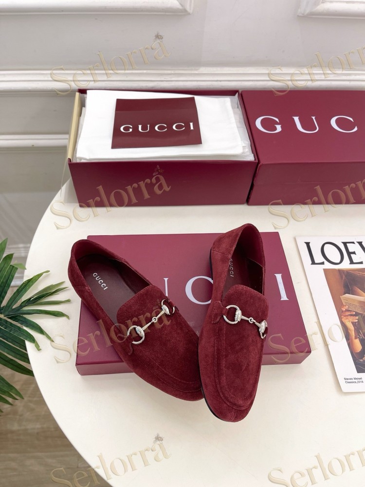 GUCCI JORDAAN HORSEBIT SUEDE LEATHER FLAT LOAFERS