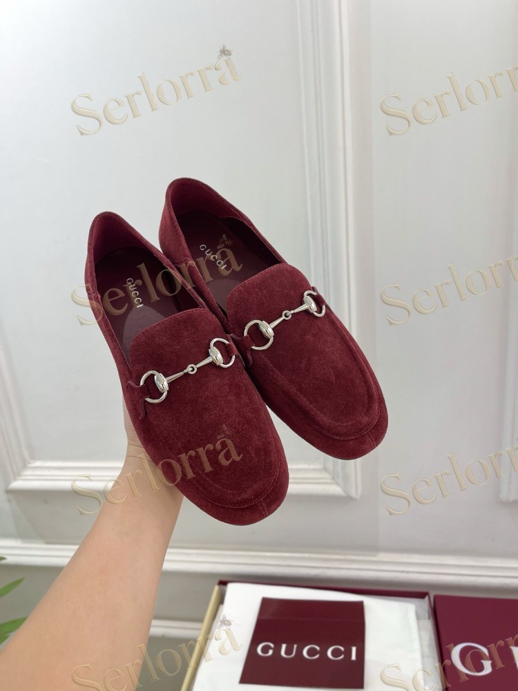 GUCCI JORDAAN HORSEBIT SUEDE LEATHER FLAT LOAFERS