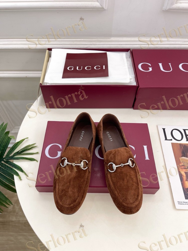 GUCCI JORDAAN HORSEBIT SUEDE LEATHER FLAT LOAFERS