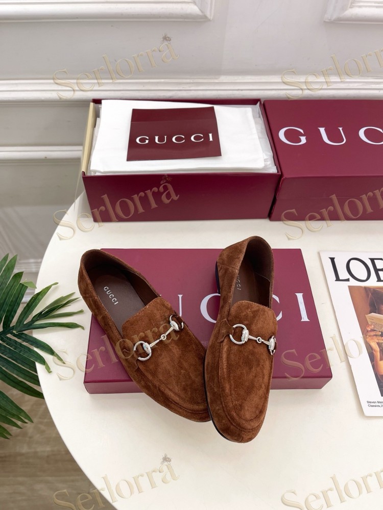 GUCCI JORDAAN HORSEBIT SUEDE LEATHER FLAT LOAFERS