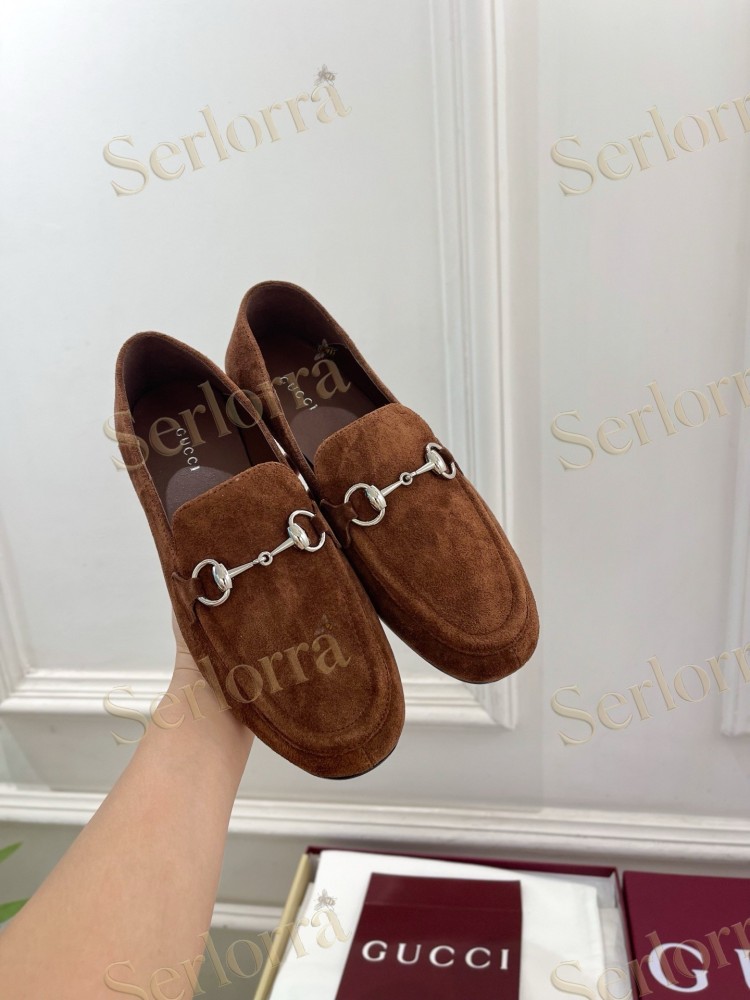 GUCCI JORDAAN HORSEBIT SUEDE LEATHER FLAT LOAFERS