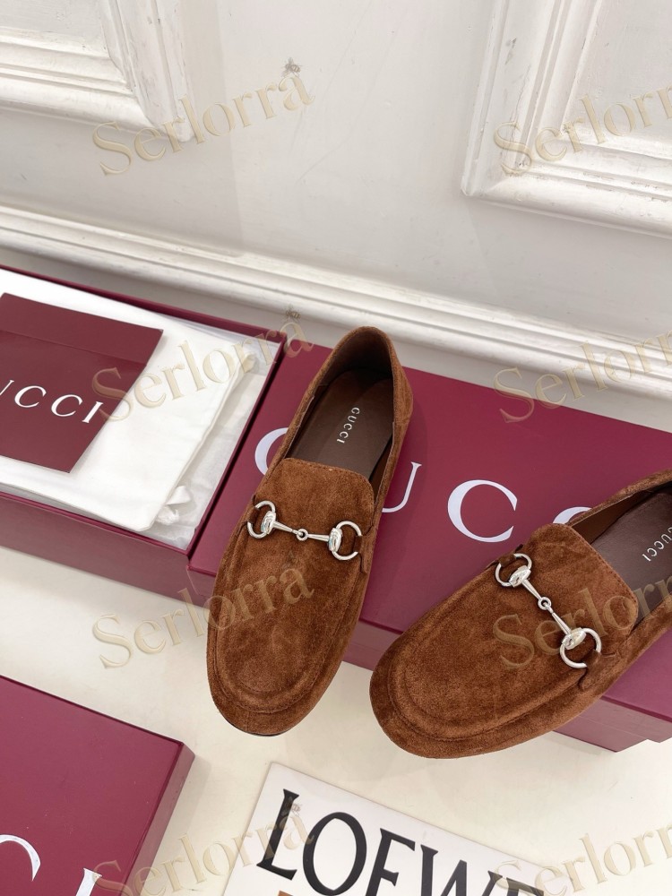 GUCCI JORDAAN HORSEBIT SUEDE LEATHER FLAT LOAFERS