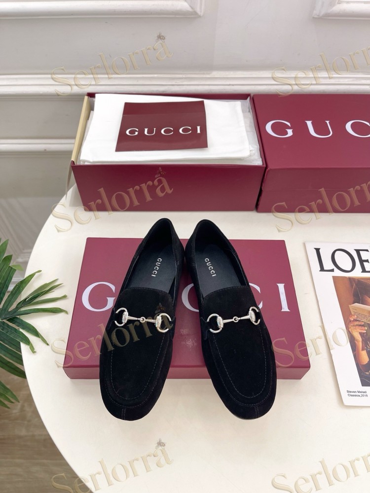 GUCCI JORDAAN HORSEBIT SUEDE LEATHER FLAT LOAFERS