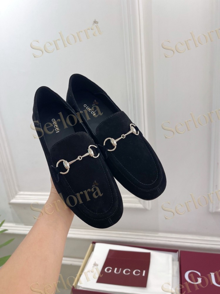 GUCCI JORDAAN HORSEBIT SUEDE LEATHER FLAT LOAFERS