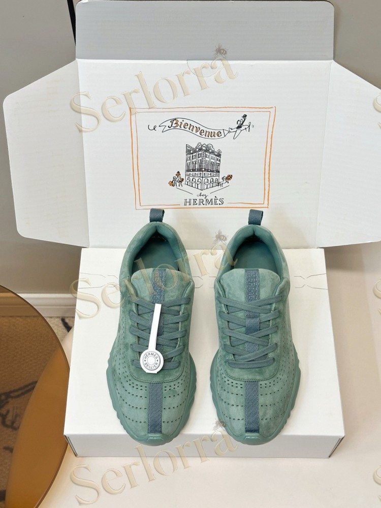 HERMÈS GOATSKIN NEON LOW-TOP LACE-UP SNEAKERS