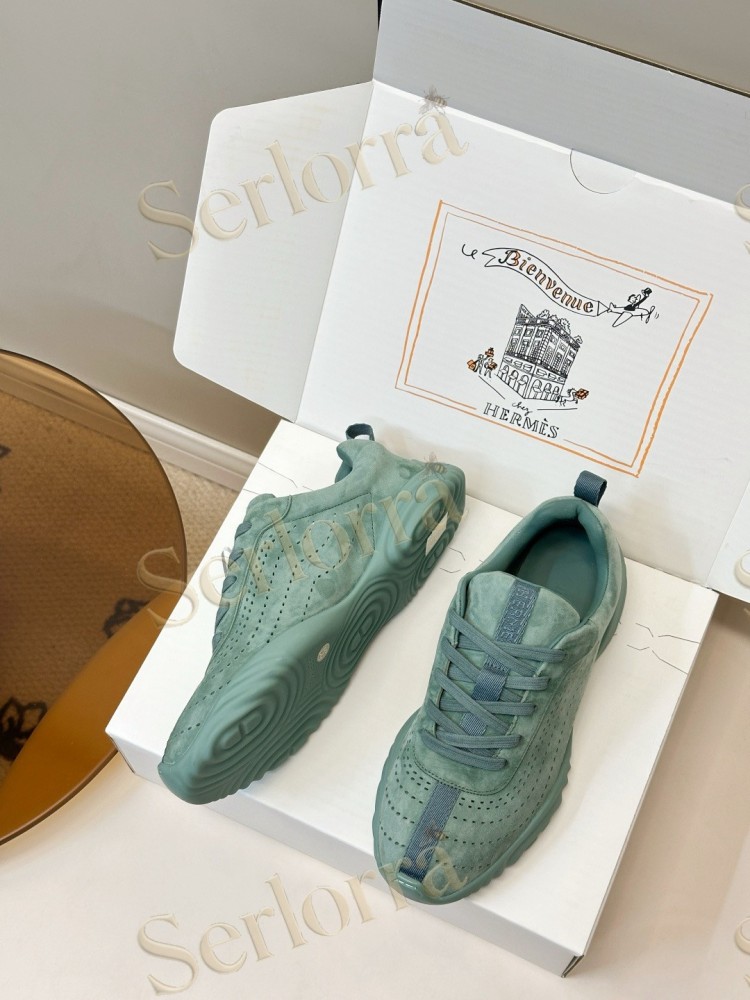HERMÈS GOATSKIN NEON LOW-TOP LACE-UP SNEAKERS
