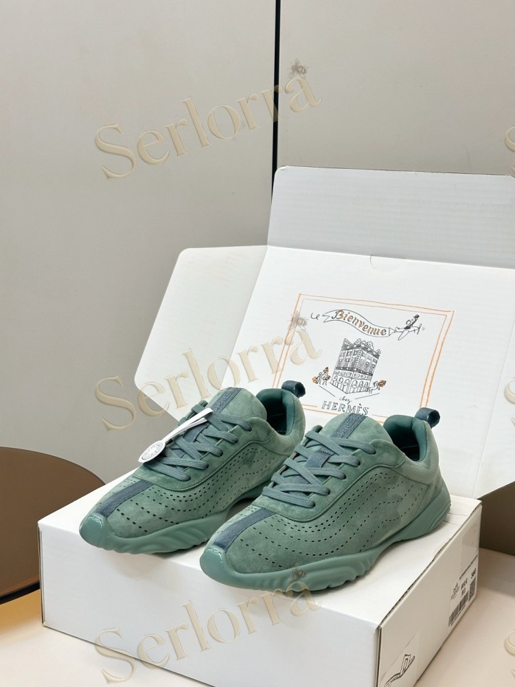 HERMÈS GOATSKIN NEON LOW-TOP LACE-UP SNEAKERS
