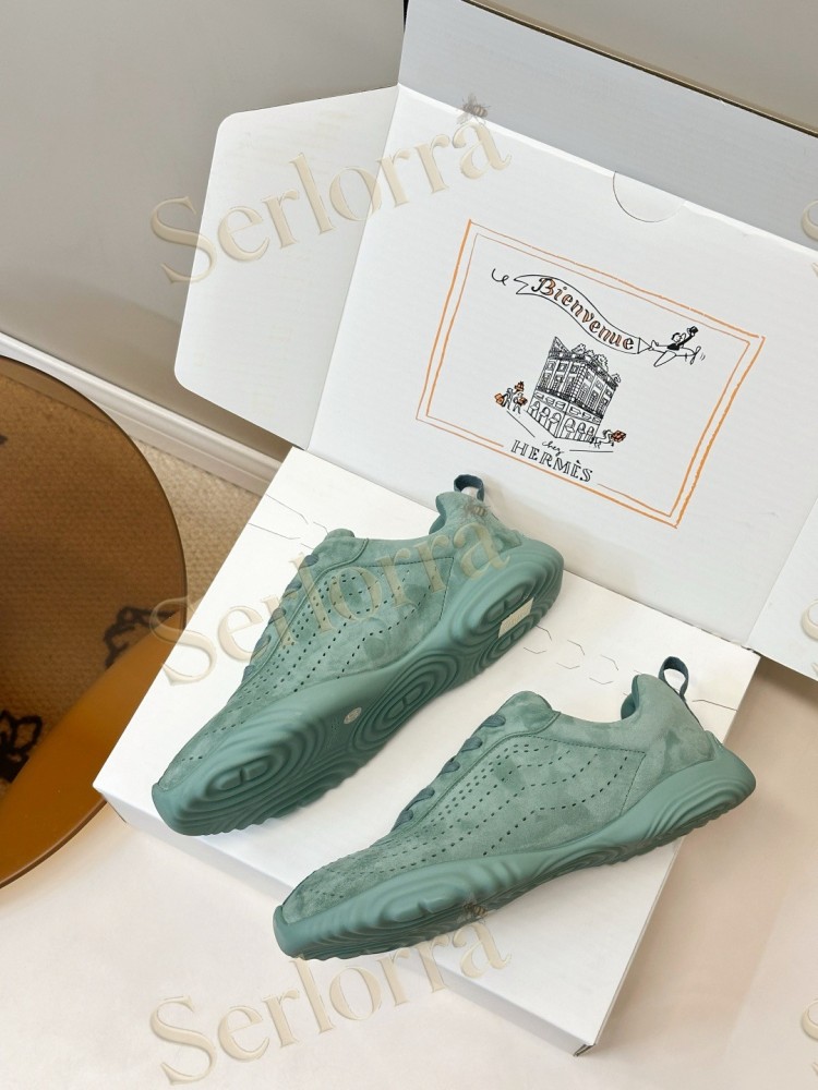 HERMÈS GOATSKIN NEON LOW-TOP LACE-UP SNEAKERS