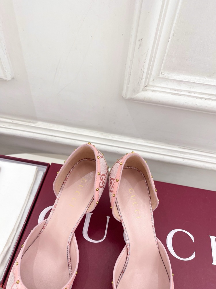GUCCI GG CANVAS HORSEBIT STUDDED POINTED TOE D'ORSAY HIGH HEELS