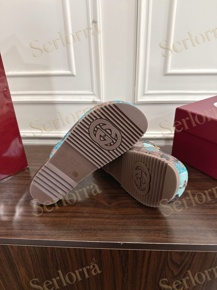 GUCCI GG CAMOUFLAGE CANVAS HORSEBIT SLIDE MULES