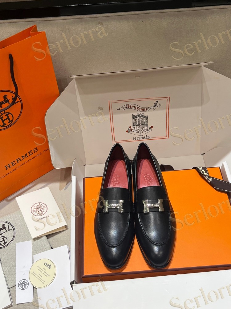 HERMÈS CALFSKIN LEATHER H LOAFERS