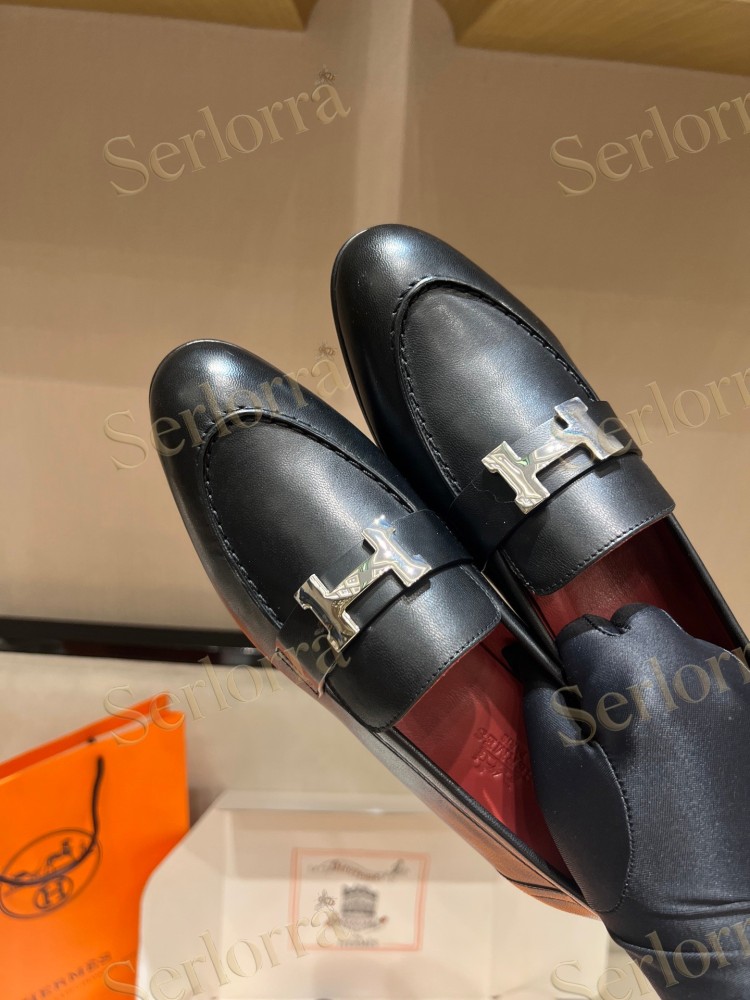 HERMÈS CALFSKIN LEATHER H LOAFERS