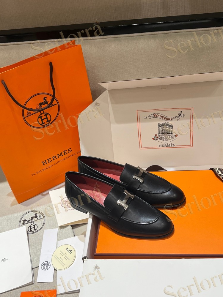 HERMÈS CALFSKIN LEATHER H LOAFERS