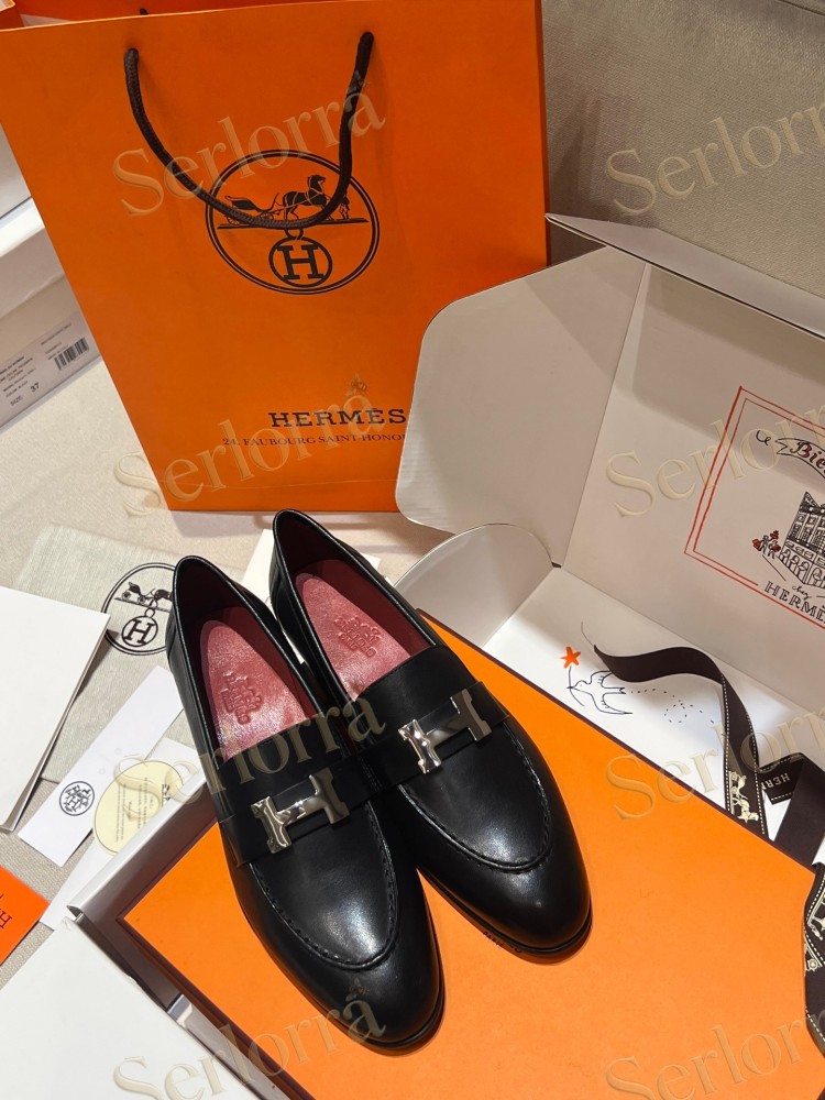 HERMÈS CALFSKIN LEATHER H LOAFERS