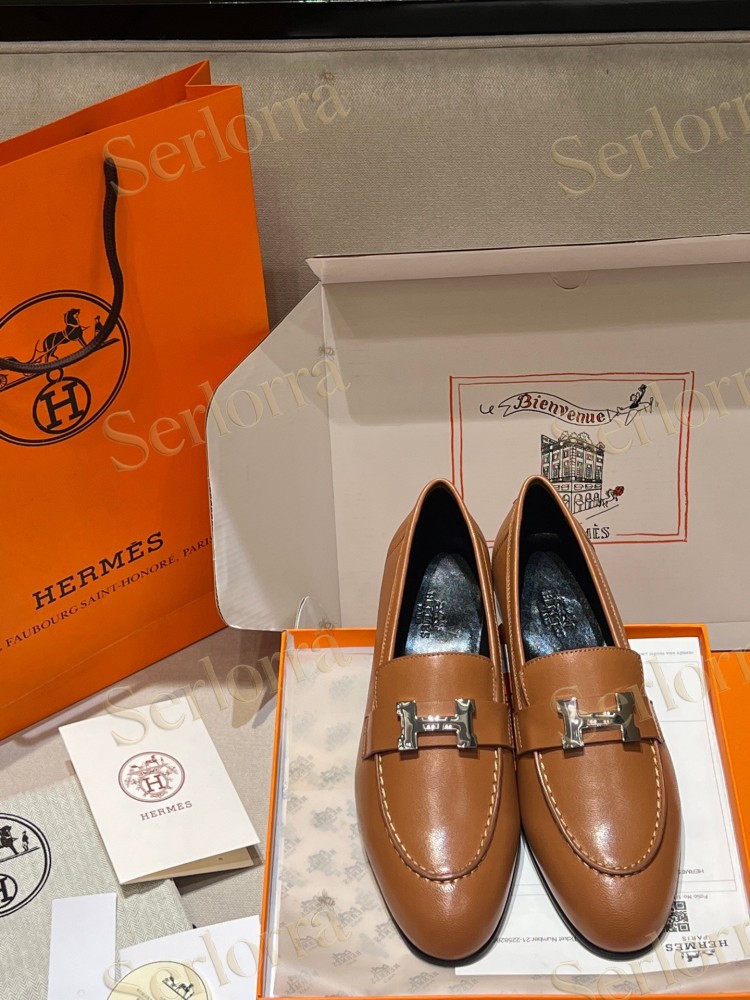HERMÈS CALFSKIN LEATHER H LOAFERS