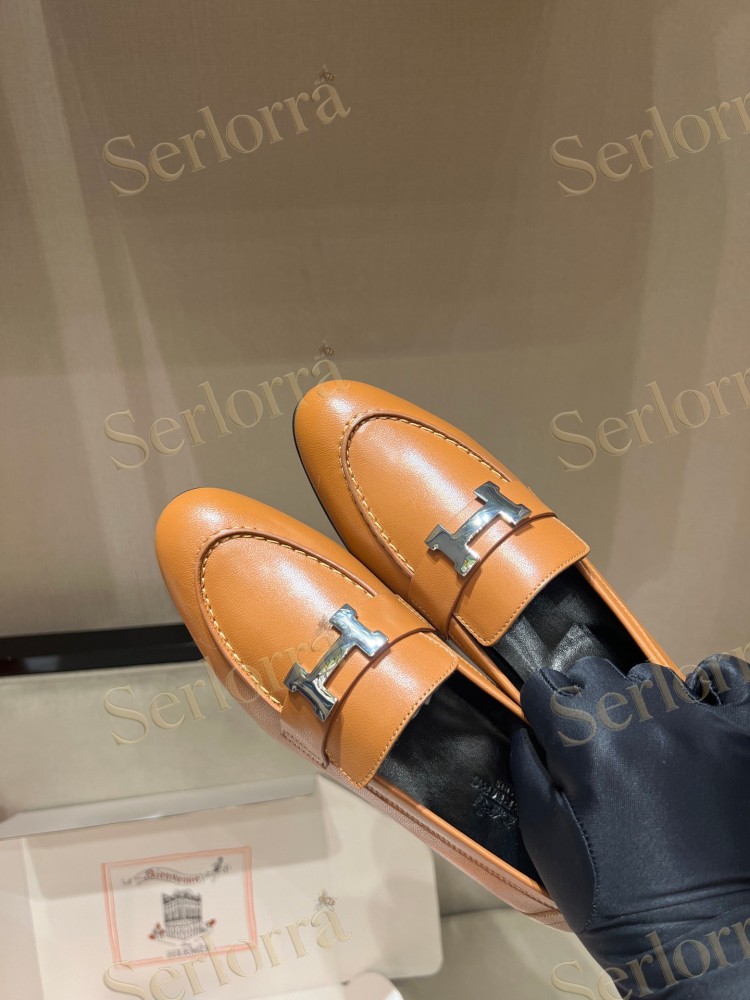 HERMÈS CALFSKIN LEATHER H LOAFERS
