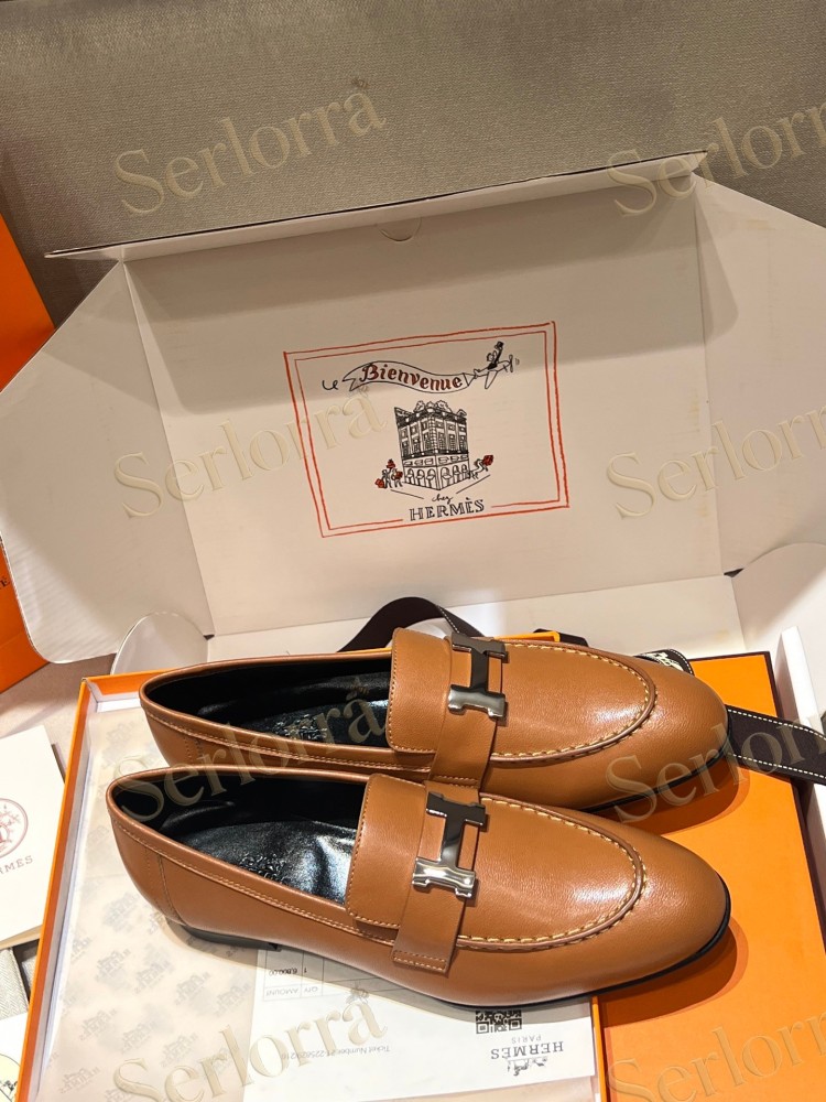 HERMÈS CALFSKIN LEATHER H LOAFERS